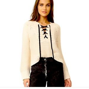 New Ulla Johnson Marland Cotton Lace Up Sweater